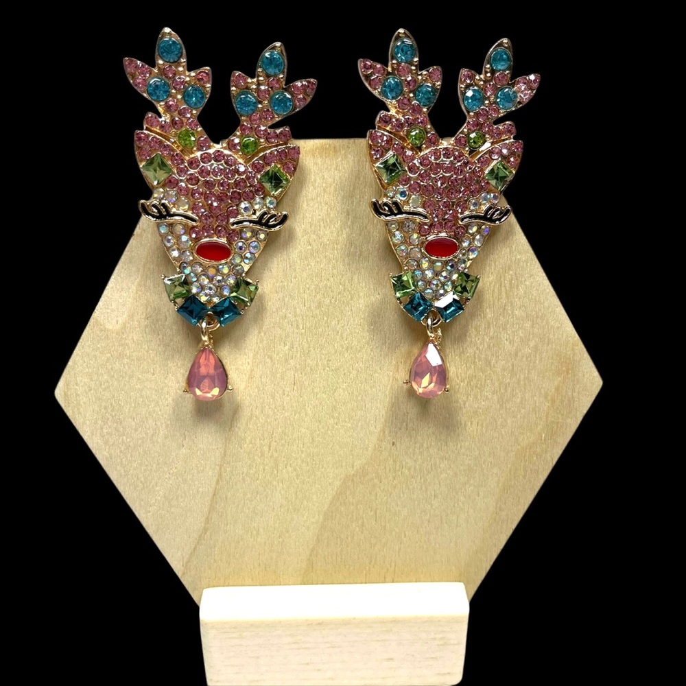 Gift Idea - Christmas Reindeer Earrings - Pink - Picture 2 of 7